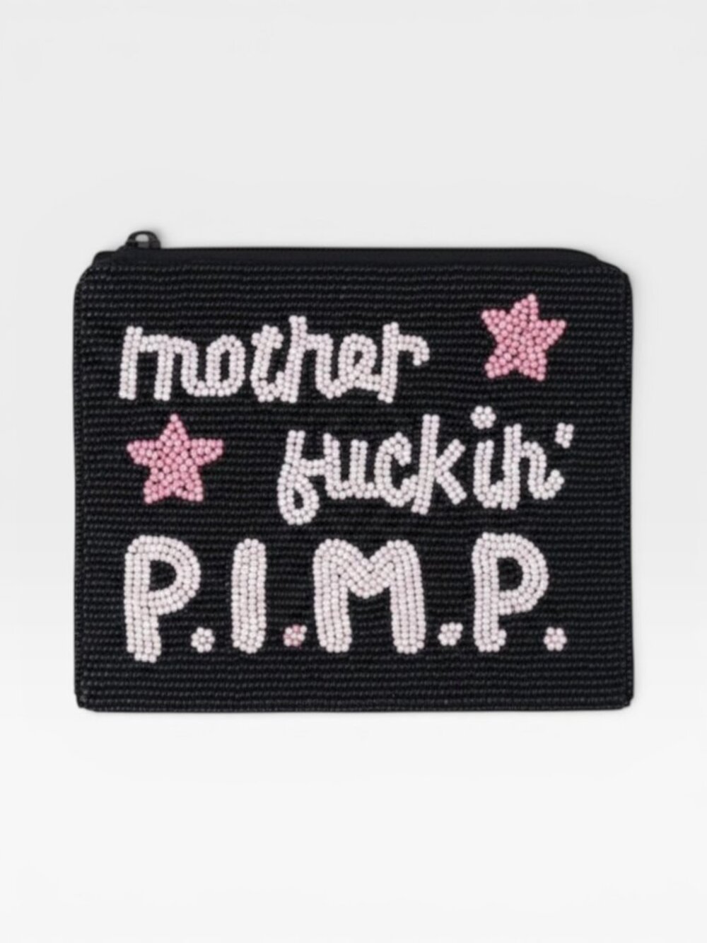 Beaded Statement Pouch “Mother Fckin PIMP” Y2K Novelty Clutch Bag
